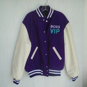 Holloway Varsity " Boss VIP" Jacket Mens Size L Purple/White